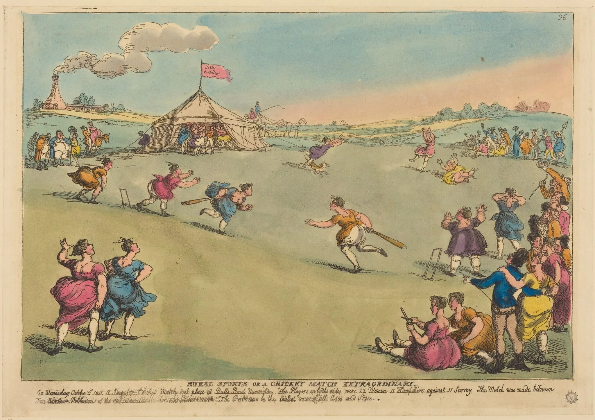 Rural Sports or a Cricket Match Extraordinary, by Thomas Rowlandson, ink, 1811