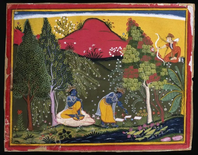 Cupid Disturbs Krishna's Penance, Page from a Gita Govinda