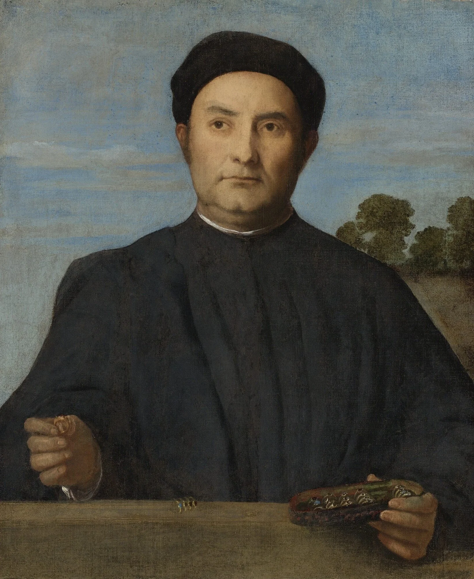 Portrait of a Jeweler, by Lorenzo Lotto, oil, 1509