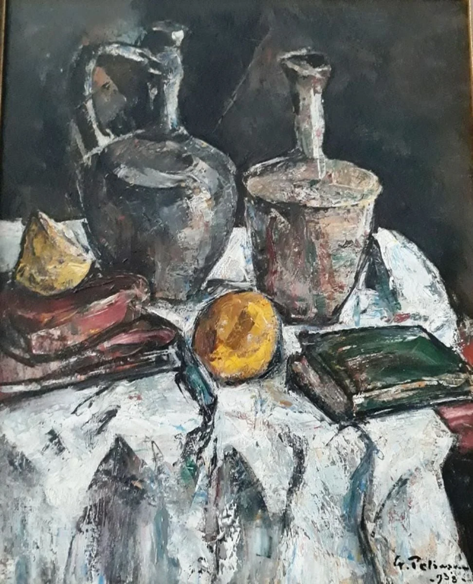 Natură moartă cu cărți și ulcioare, by Gheorghe Petrașcu, 1920