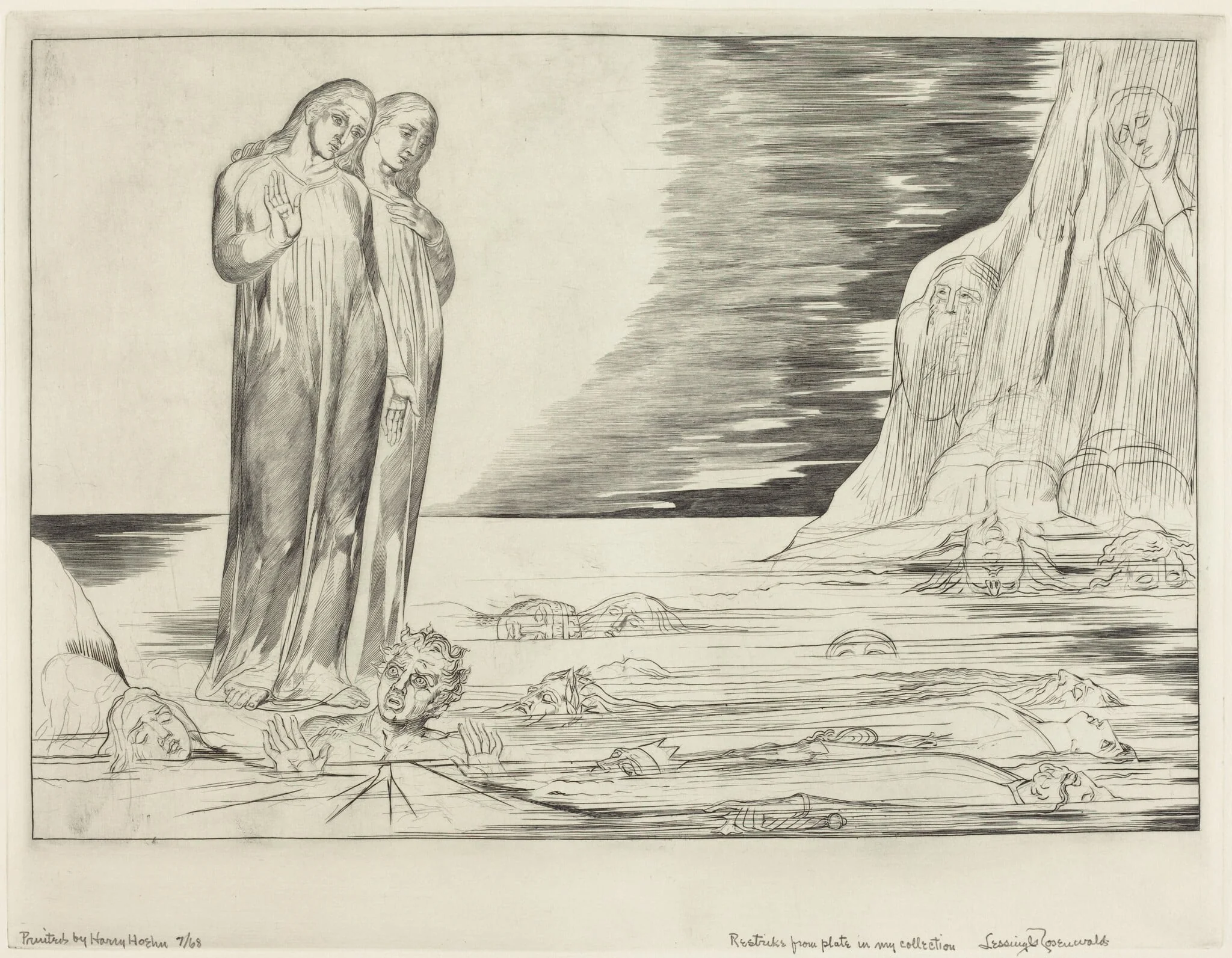 The Circle of the Traitors; Dante's Foot Striking Bocca degli Abbate, by William Blake, ink, 1827