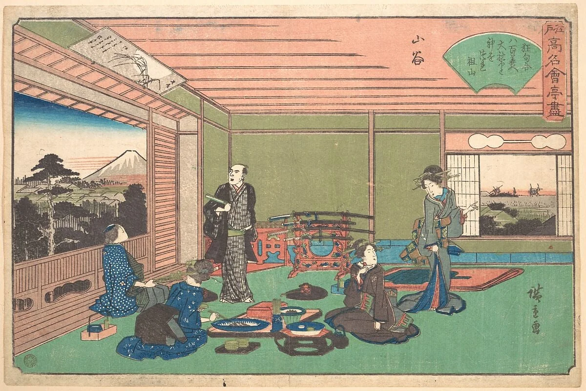 江戸高名会亭尽　山谷　八百善|San-ya (Yaozen), by Utagawa Hiroshige, ink, 1840