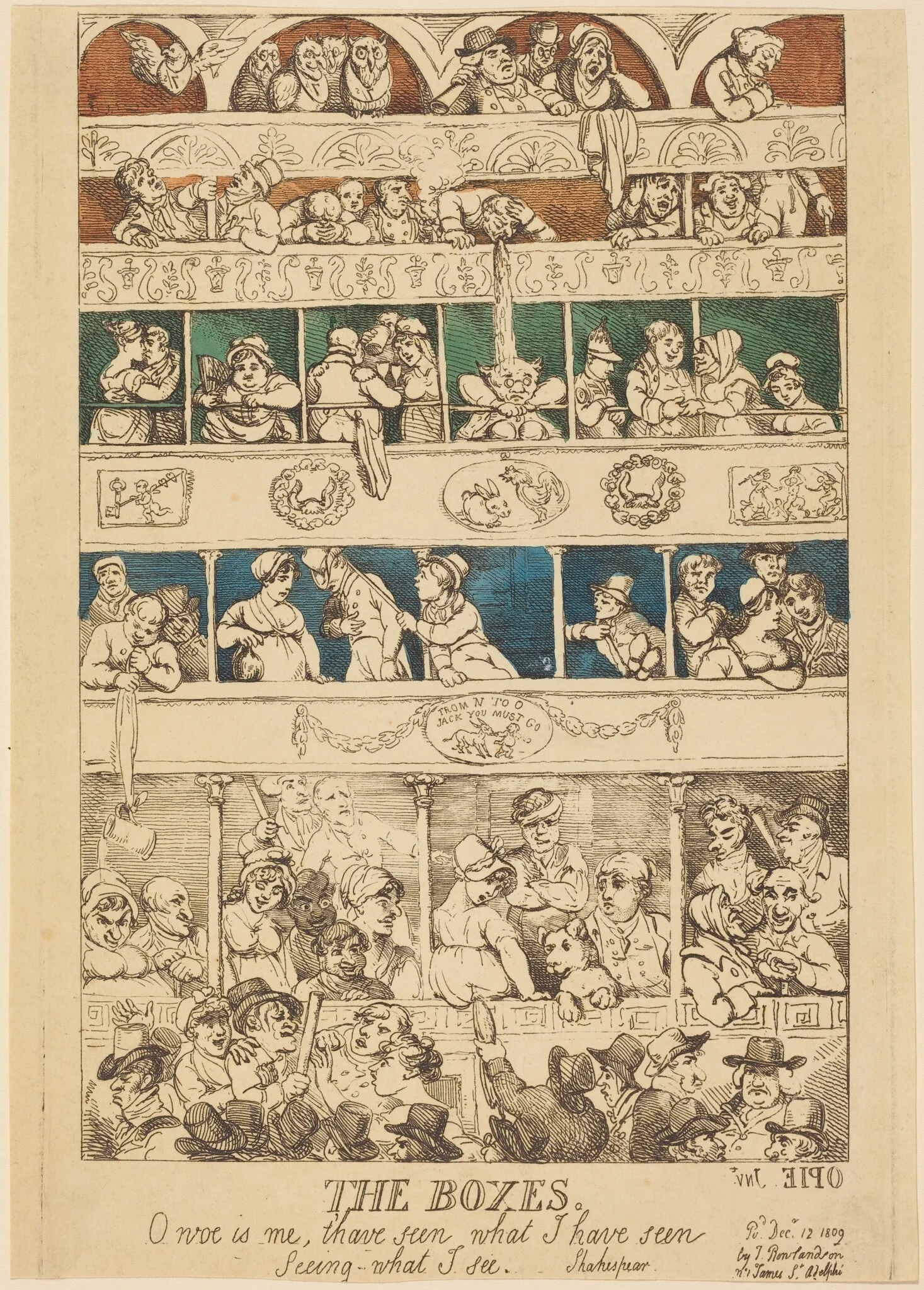 The Boxes, by Thomas Rowlandson, ink, 1809