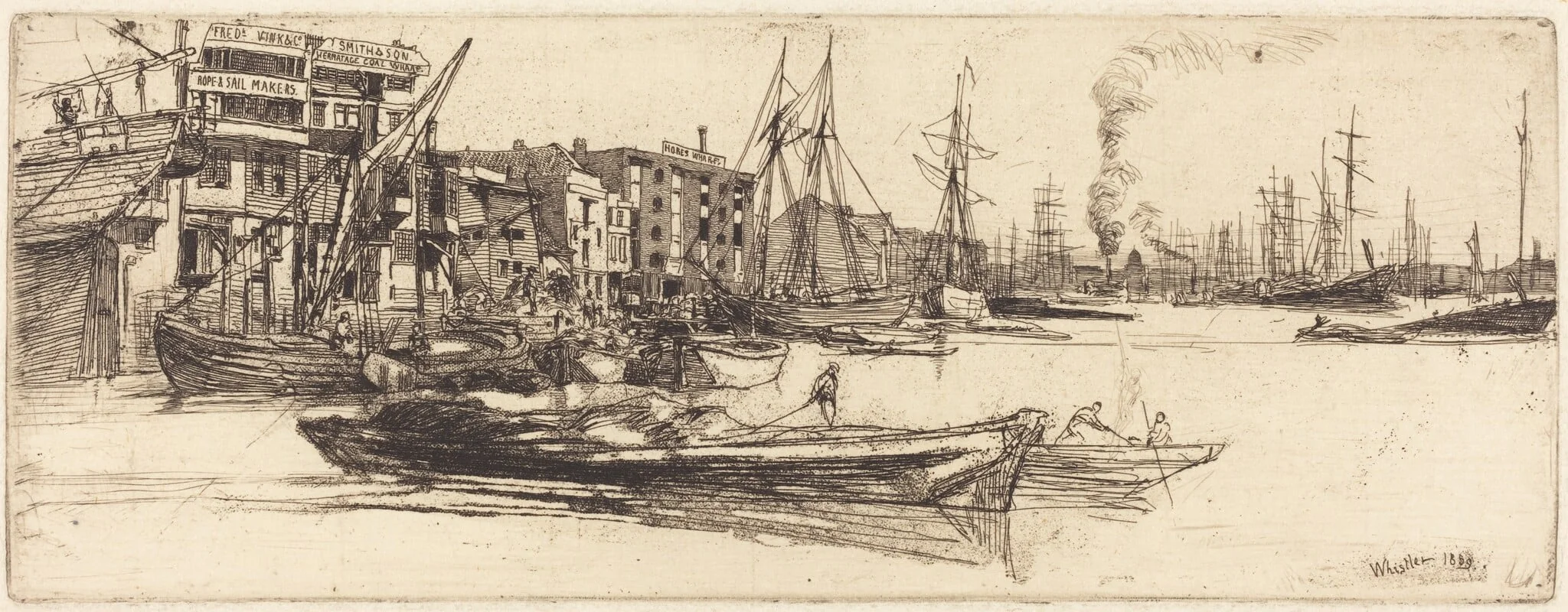 Thames Warehouses, by James McNeill Whistler, ink, 1859
