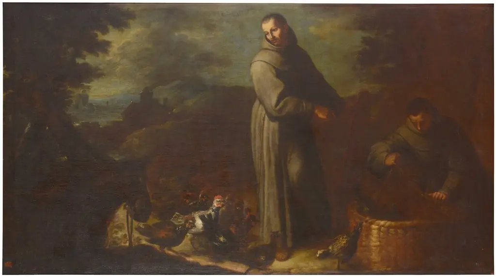 Escena de la vida de San Diego (San Diego y un fraile sacando pollos de un cesto)