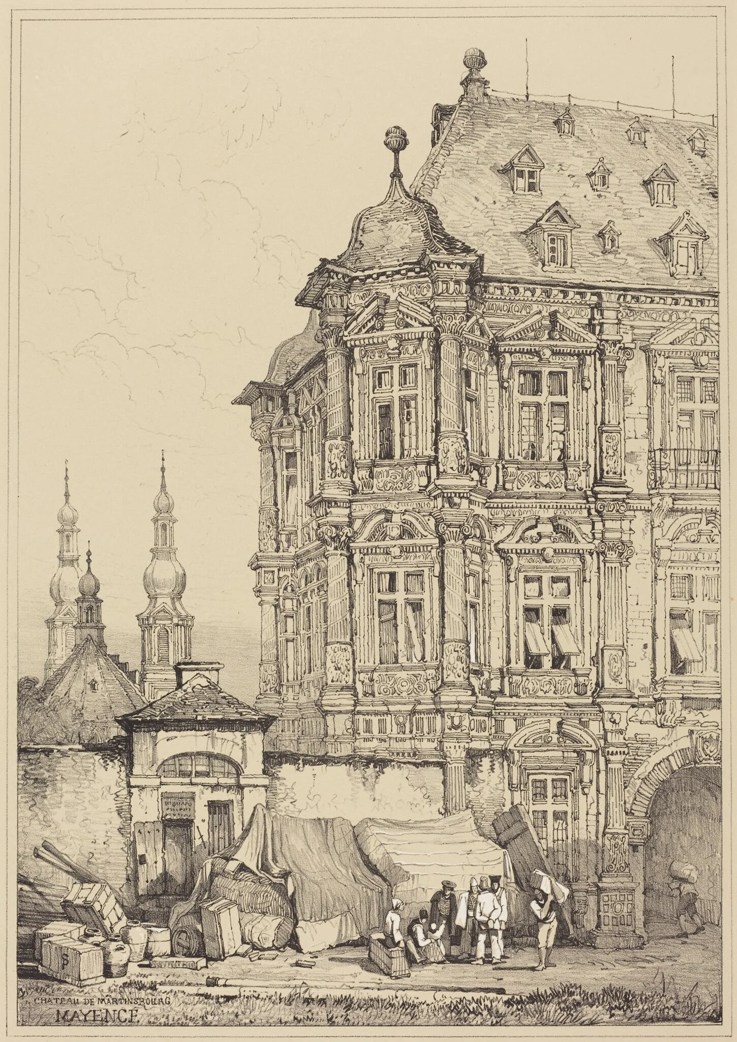 Chateau de Martinsbourg, Mayence, by Samuel Prout, gouache, 1818