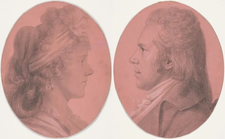 Portraits of Georges Arnold Fitzwilliam and Portrait of Eleanor Ramsay Fitzwilliam; a pair, by Charles Balthazar Julien Févret de Saint-Mémin, 1818