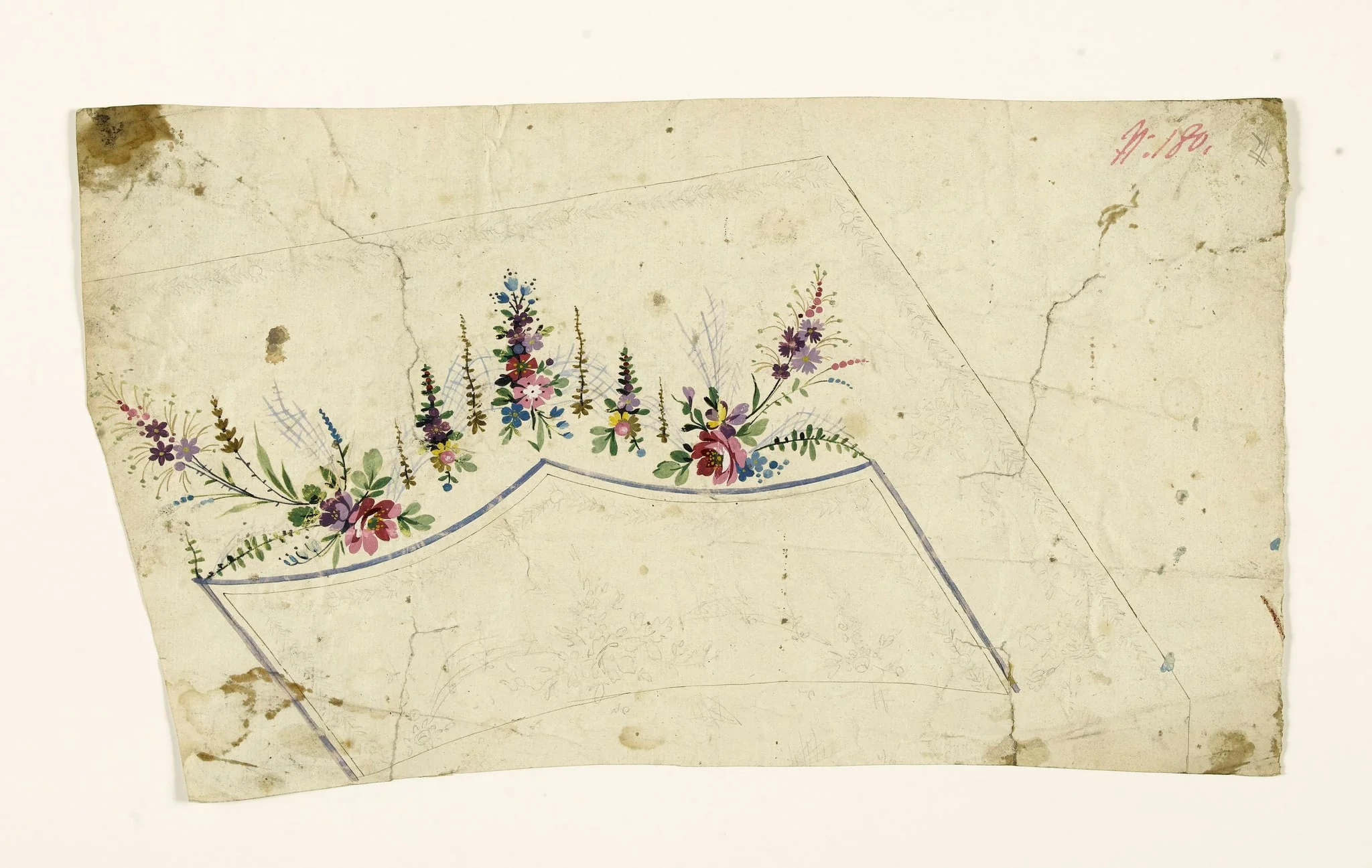 Composition florale en guirlandes et grappes, filet lavande, projets de broderies de gilet, XVIIIème siècle, by Anonyme, 1750