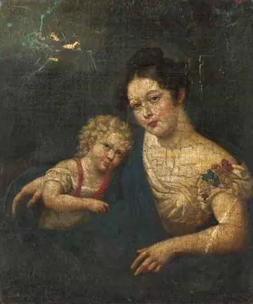 Portrait of Baroness Elizabeth .D. Rosen, née Zubova, with Her Daughter