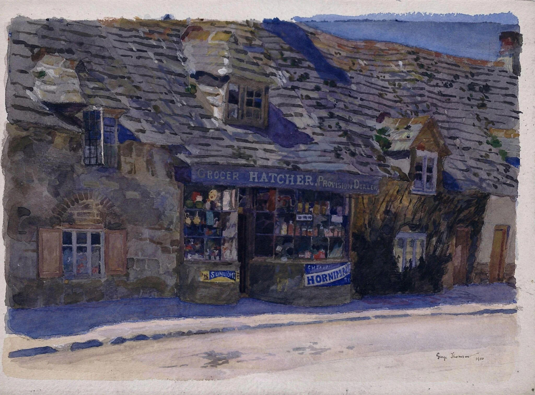 Shop near Corfe Castle, by George Thomson, watercolor, 1900