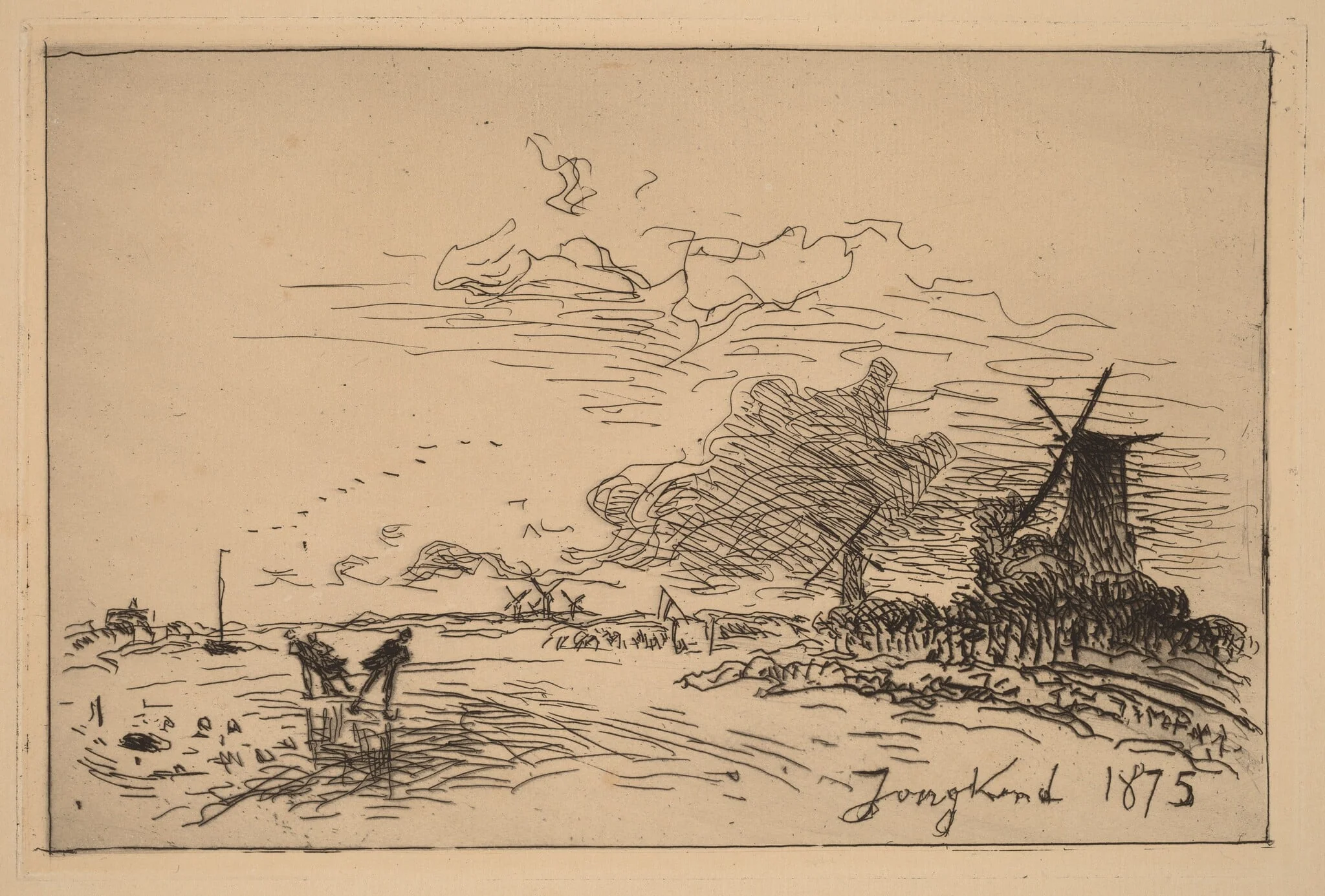 Holland Canal, near Rotterdam (Canal de Hollande, pres de Rotterdam (Hiver)), by Johan Barthold Jongkind, ink, 1875