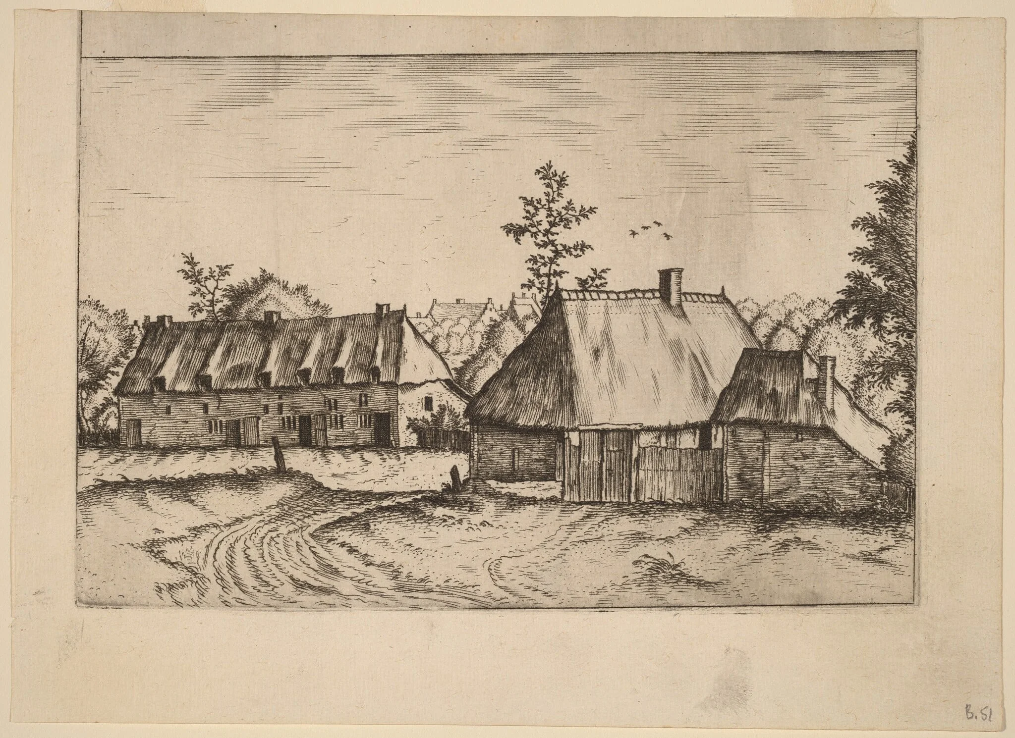 Farm and Row of Houses, by Lucas van Doetechum, ink, 1560