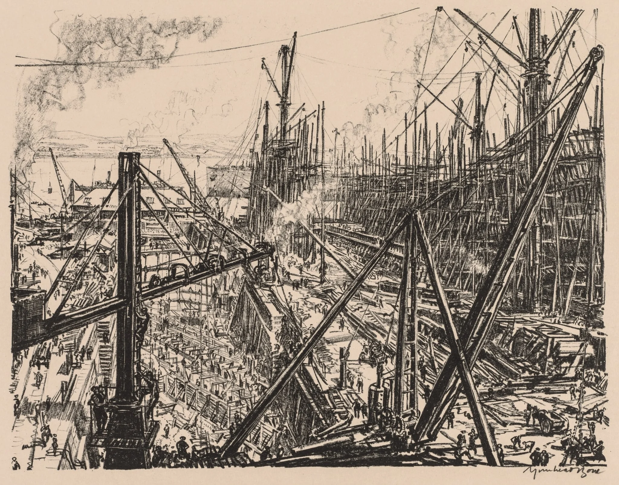 On the Clyde, 1917-1918:  Reconstructing a Clyde Shipyard, by Muirhead Bone, 1918