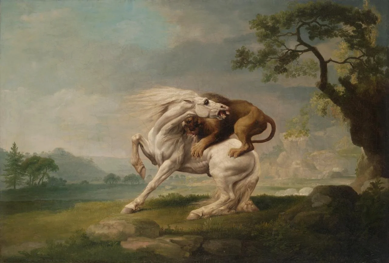 A lion attacking a horse, by George Stubbs, oil, 1765