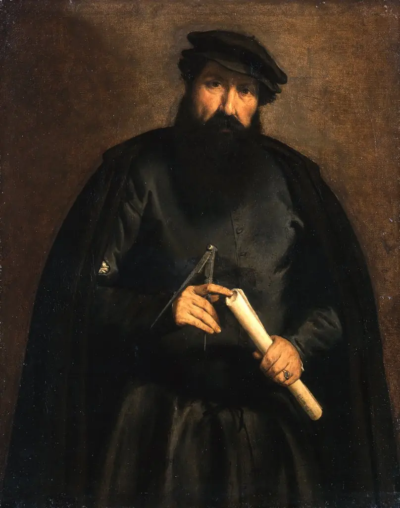 Portrait of an man with circle and paper roll