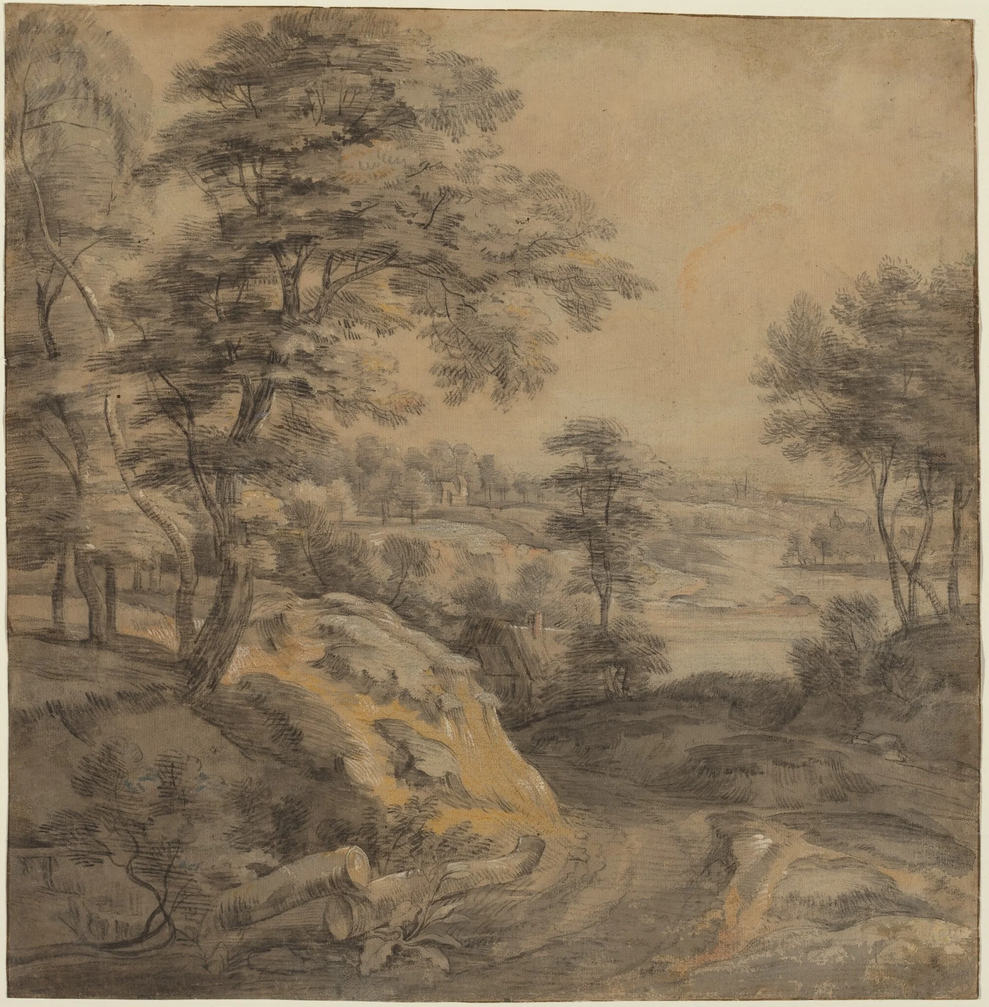 Wooded Landscape with a Road, by Lodewijk de Vadder, chalk, 1630