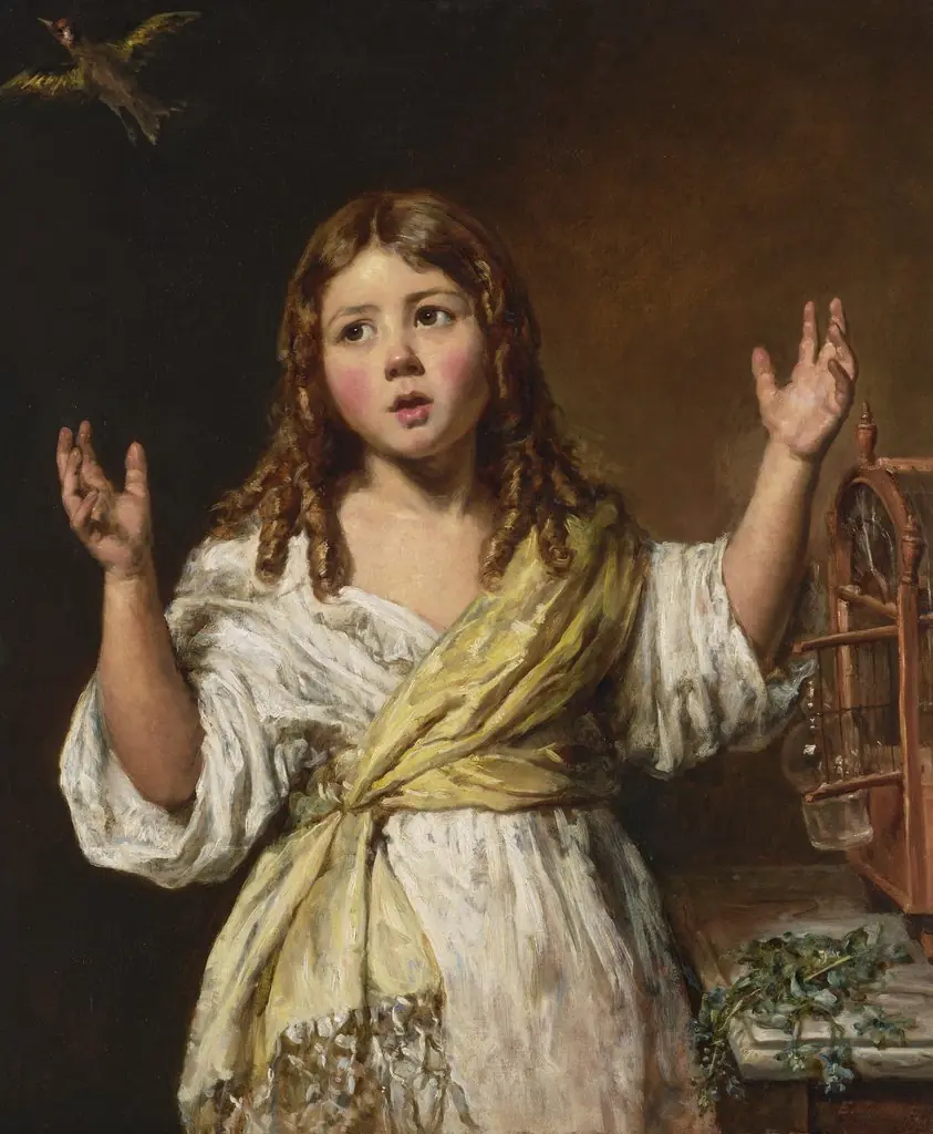 The Escape : A Young Girl with a Bird Cage