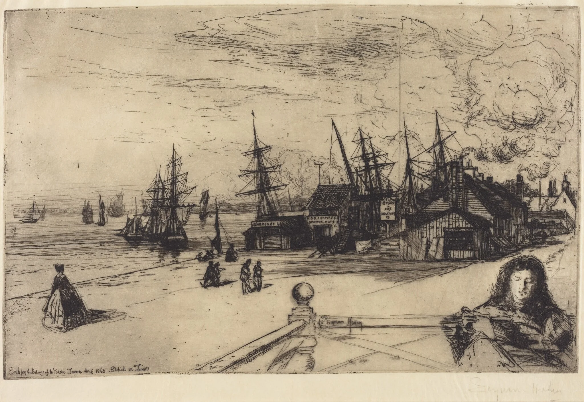 Yacht Tavern, Erith, by Francis Seymour Haden, ink, 1865