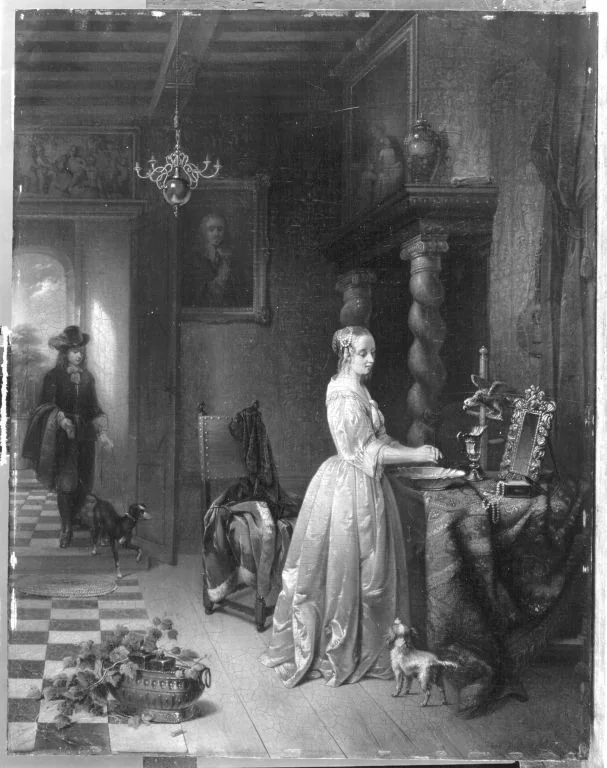 Weiß gekleidetes Mädchen bei der Toilette (Nachahmer), by Frans van Mieris the Elder, unspecified, 1668