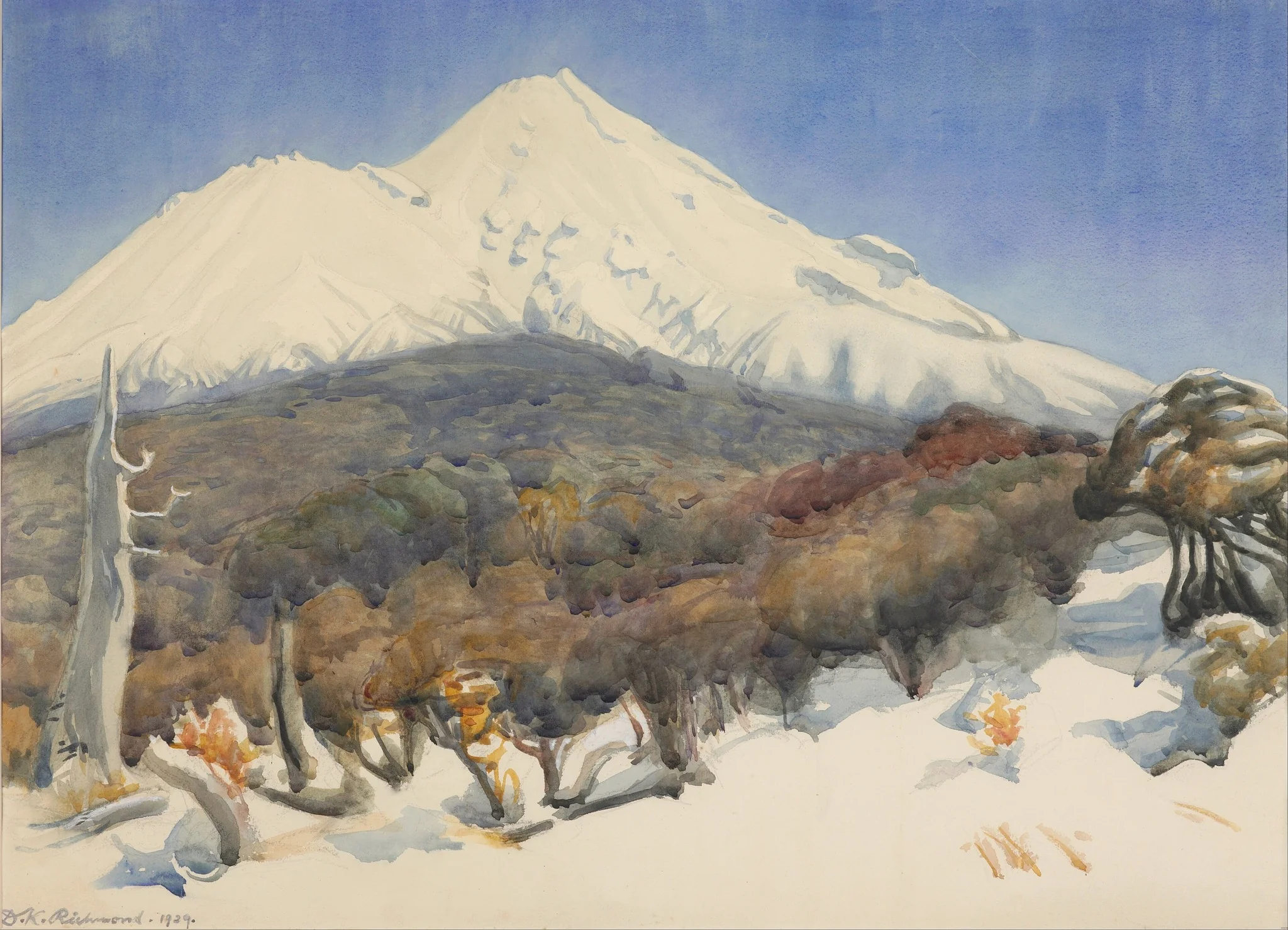 Mount Egmont, by Dorothy Kate Richmond, watercolor, 1929