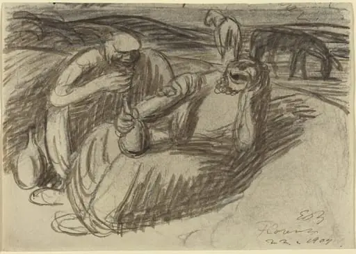 Italian Peasants with Wine Flasks