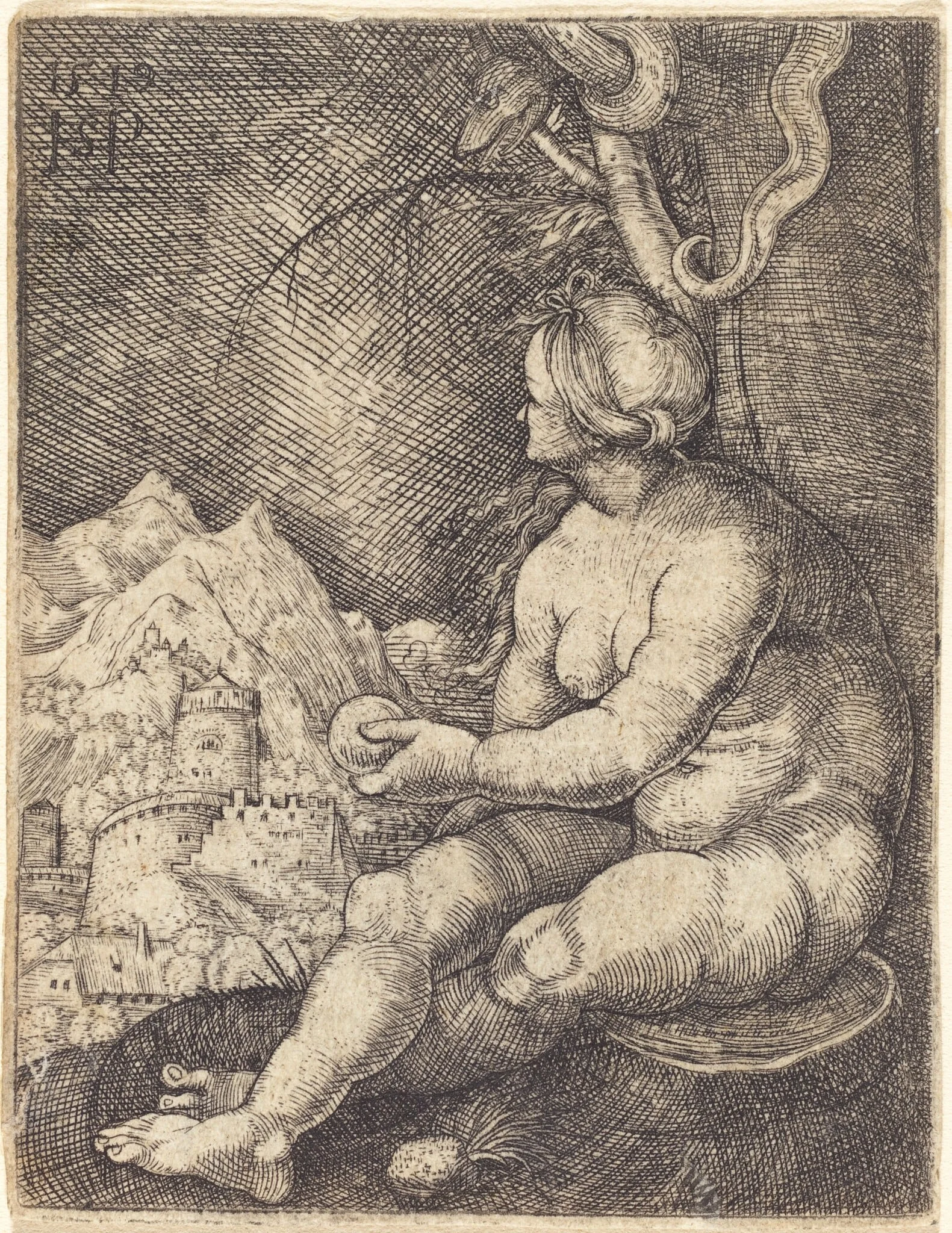 Eve Seated, by Sebald Beham, ink, 1519