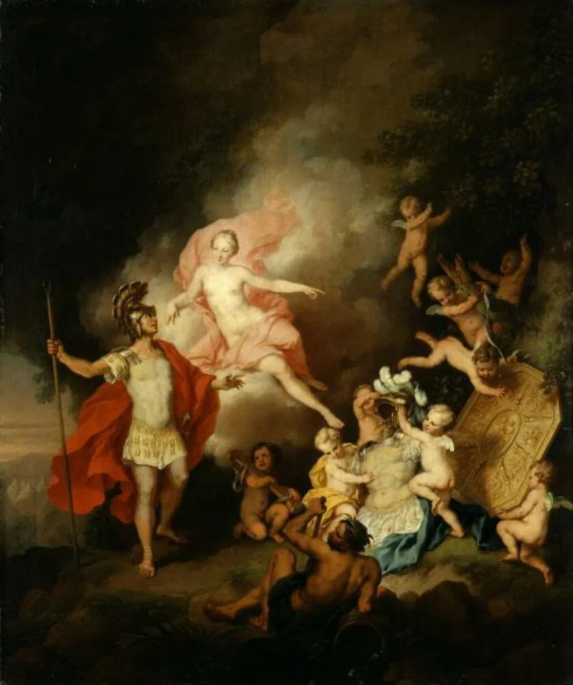 Venus hands over to Aeneas the armour forged by Vulcan