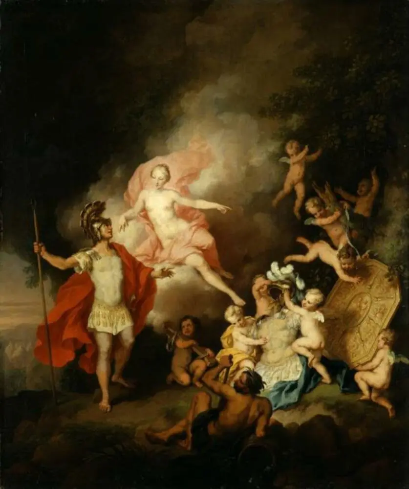 Venus hands over to Aeneas the armour forged by Vulcan