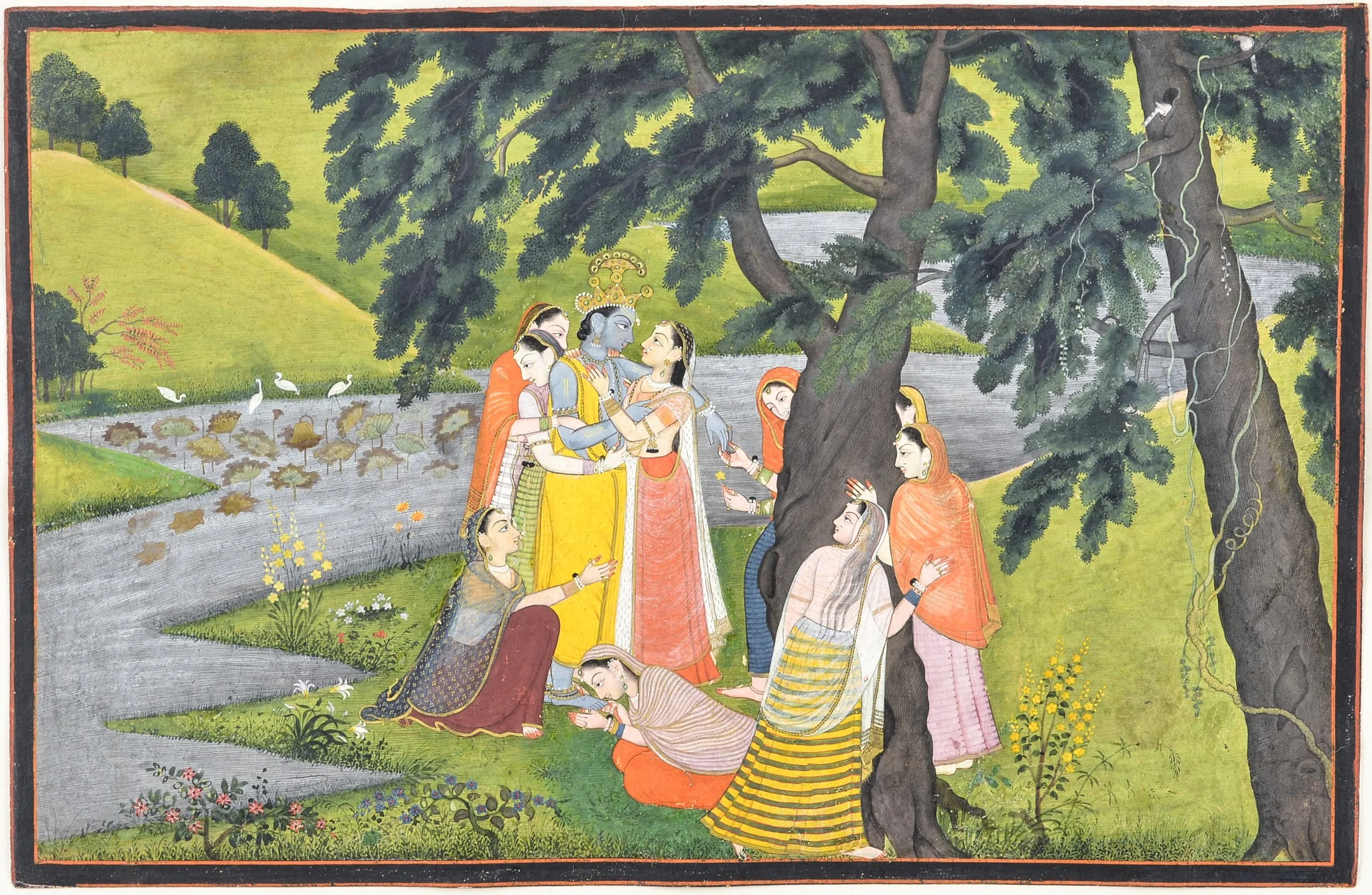 "Krishna and the Gopis on the Bank of the Yamuna River", Folio from the "Second" or "Tehri Garhwal" Gita Govinda (Song of the Cowherd), by Unknown, unspecified, 1789