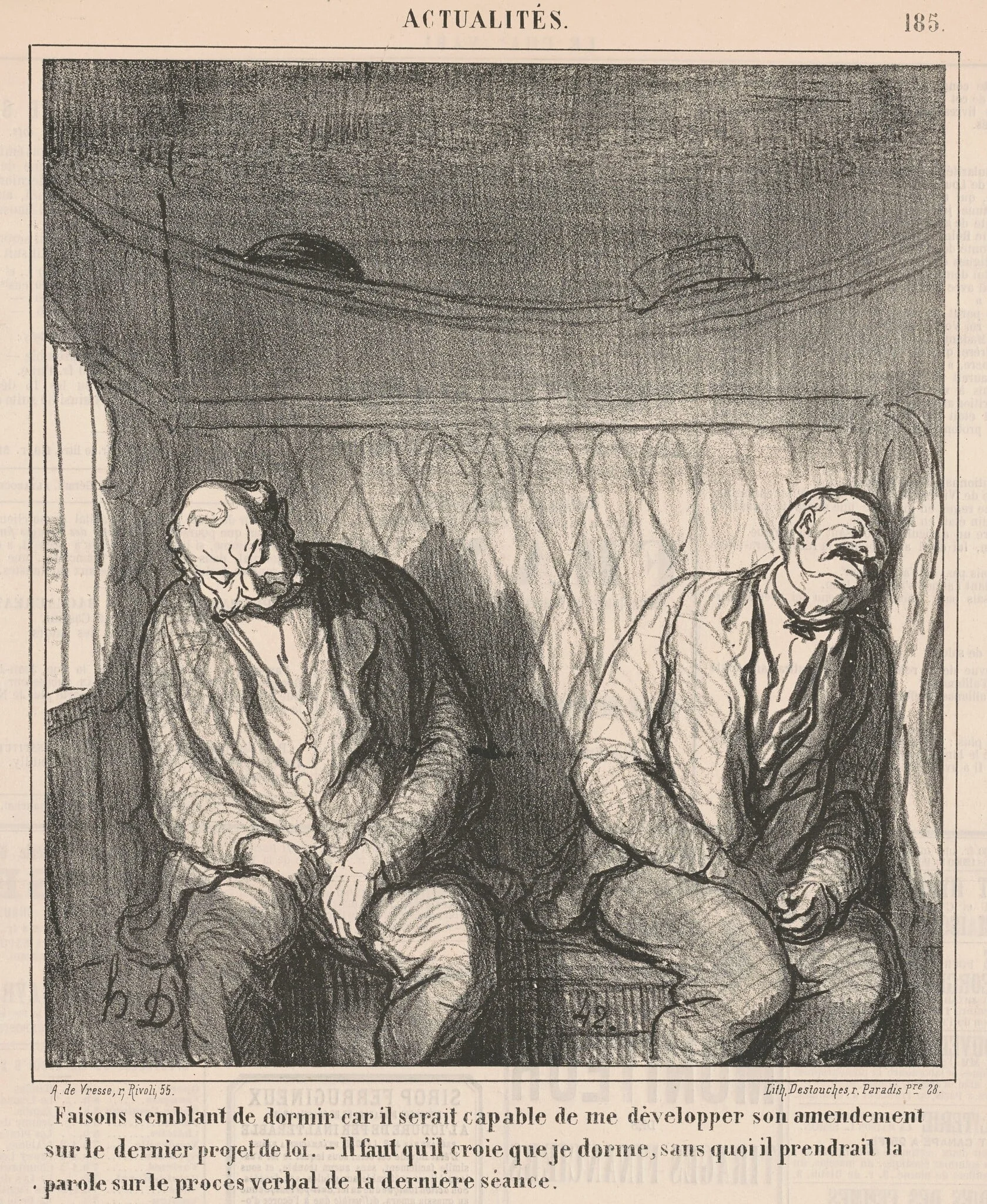 Faisons semblant de dormier ..., by Honoré Daumier, ink, 1868