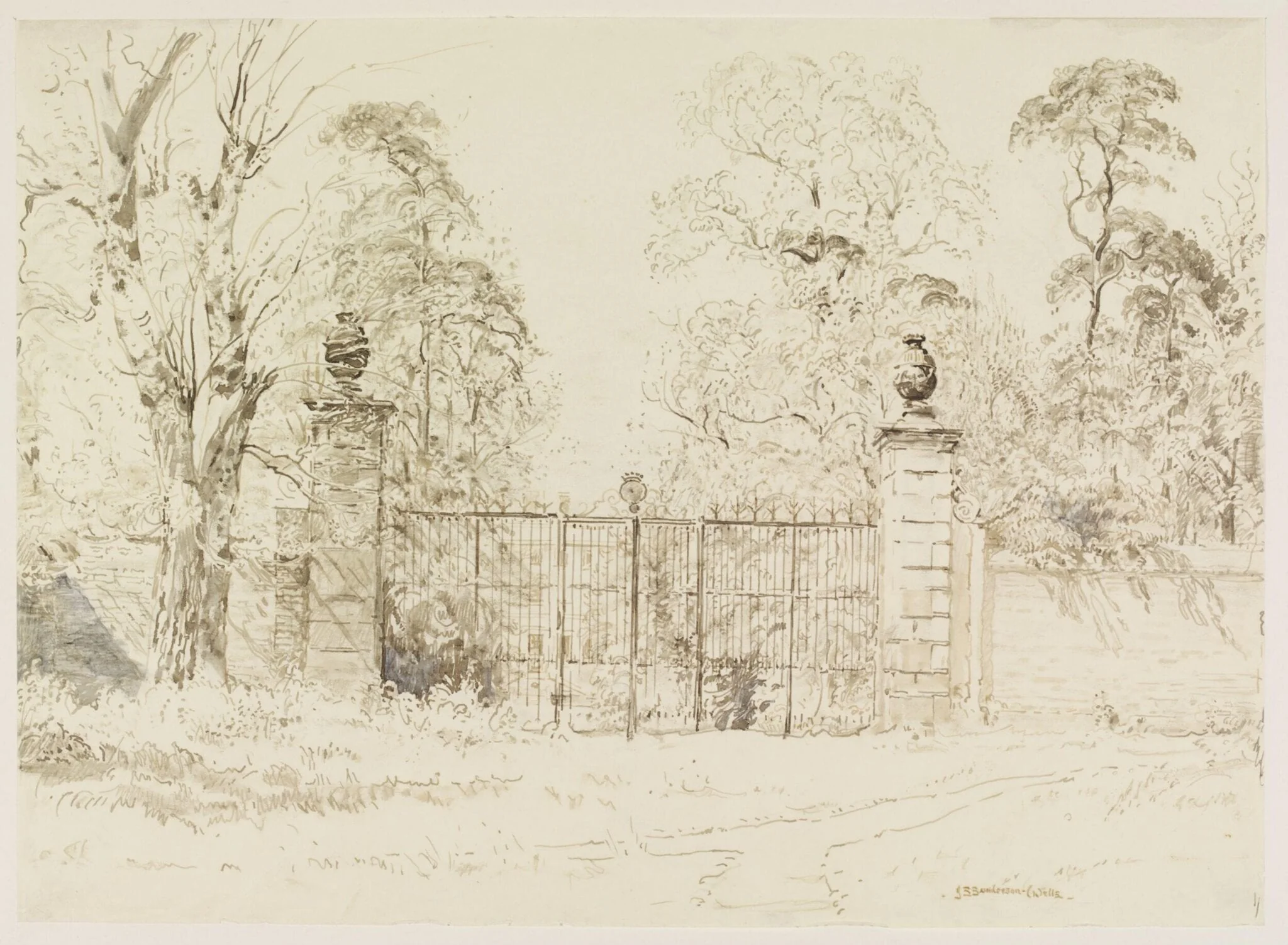 The Old Gates, Ham House, by John Sanderson Sanderson-Wells, watercolor, 1940