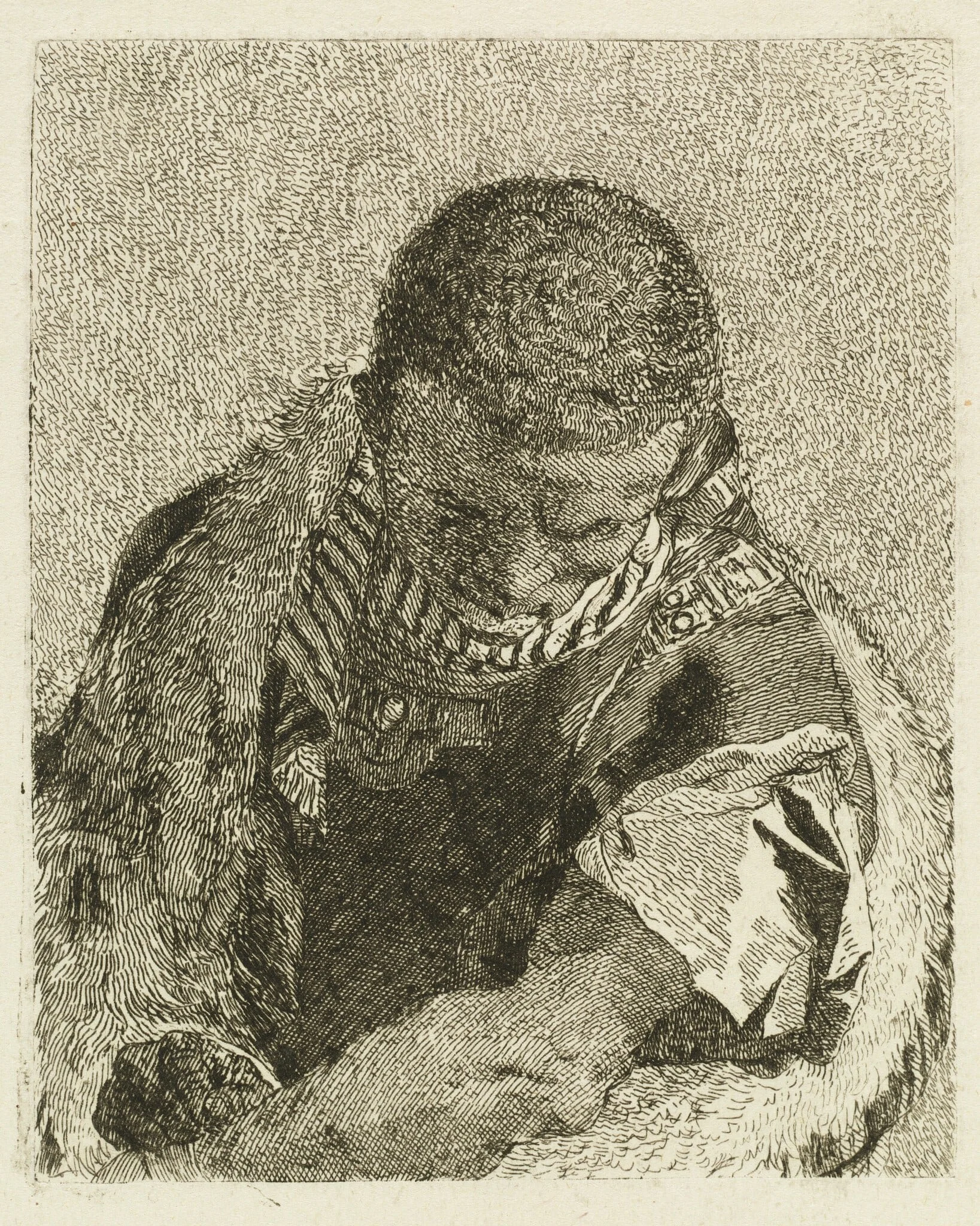 Head of a Moor Bending Forward, by Giovanni Domenico Tiepolo, ink, 1770