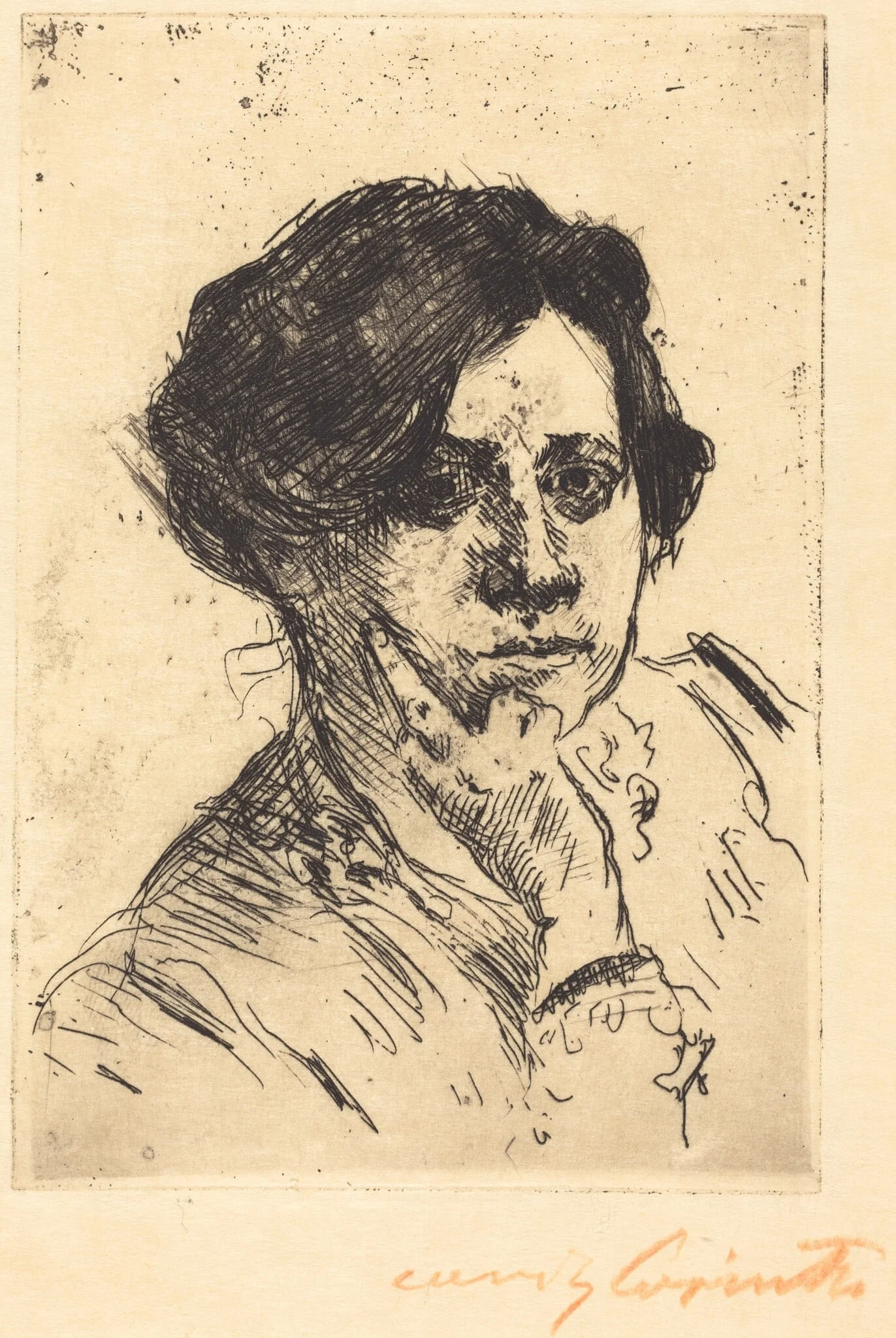 Frauenkopf (Head of Woman), by Lovis Corinth, ink, 1911