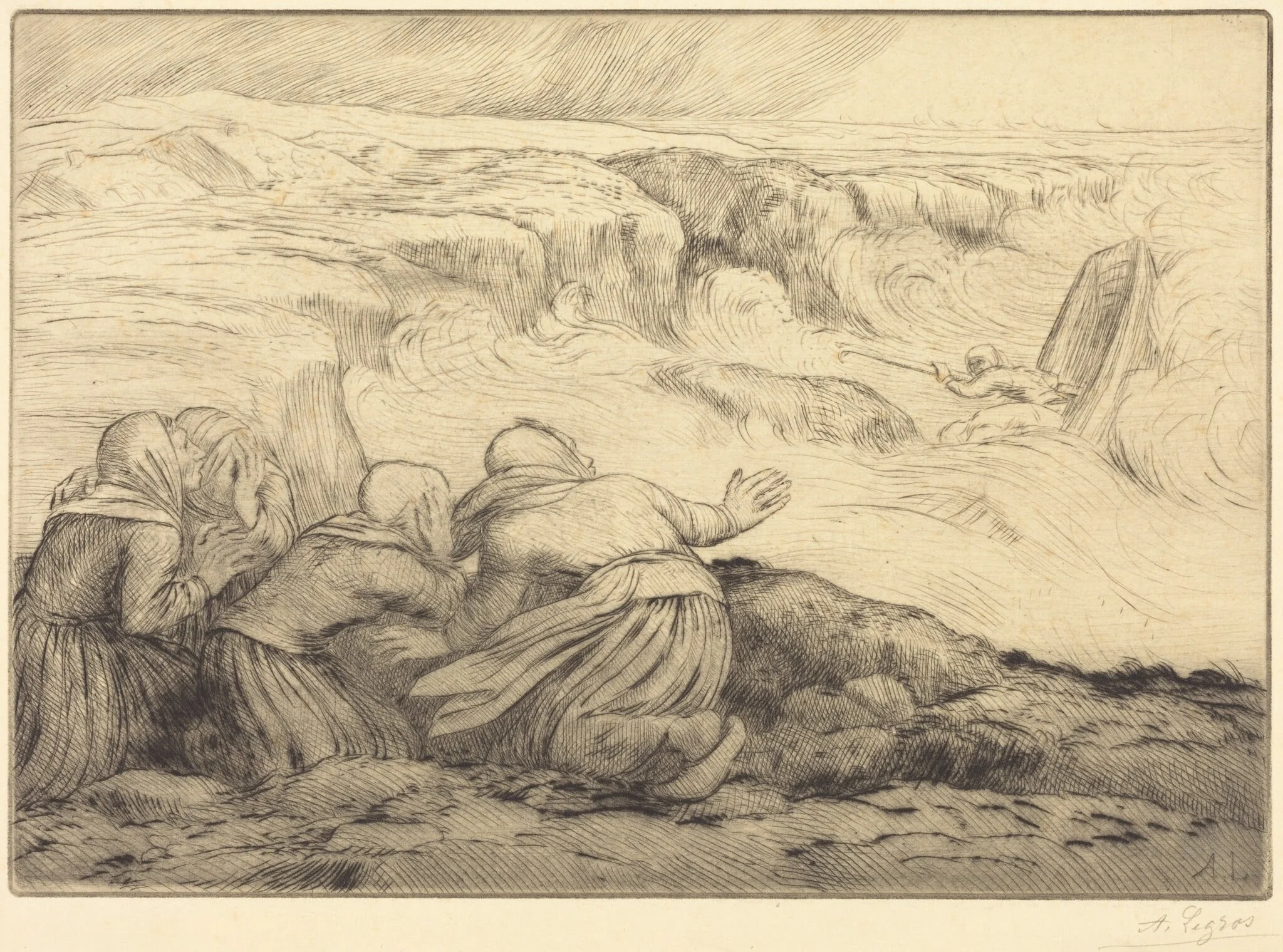 Small Boat in Peril (Barque en peril), by Alphonse Legros, ink, 1874