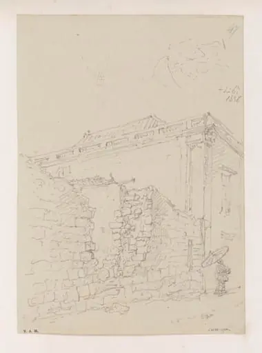A street with a damaged stone wall, Macau