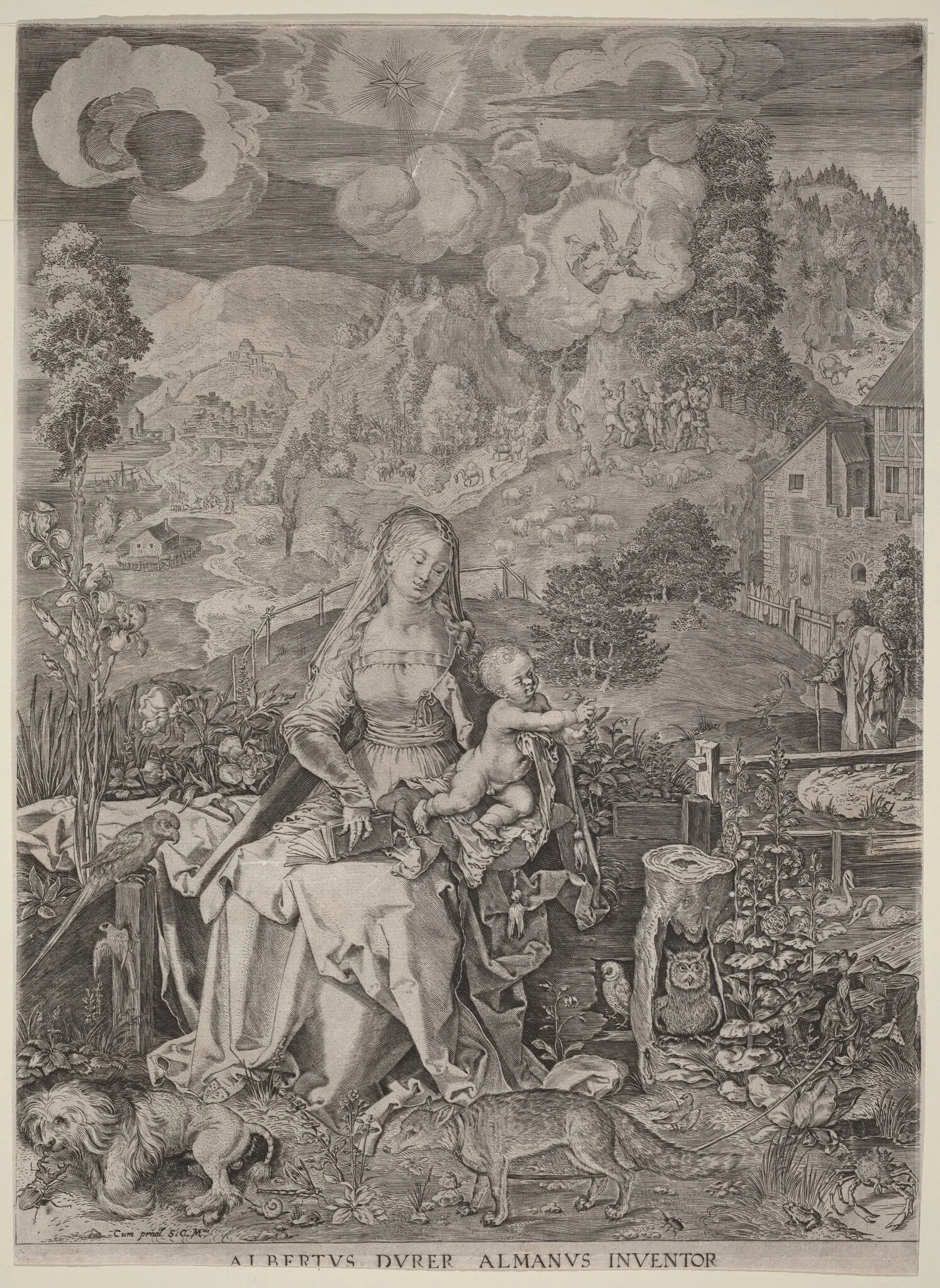 Virgin and Child in a Landscape, by Aegidius Sadeler II, ink, 1598