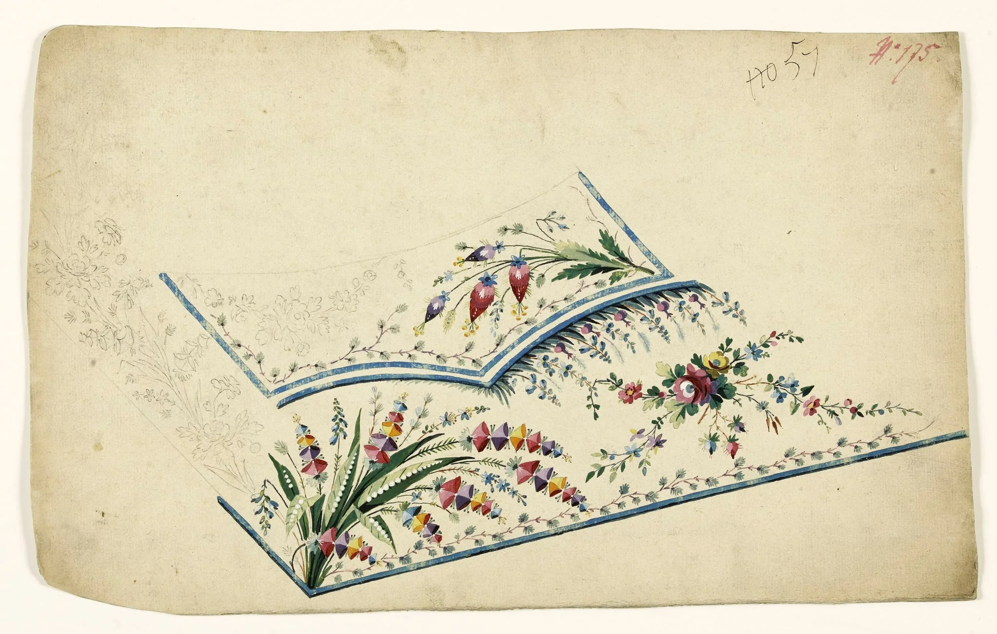 Composition en bouquets de fleurs et guirlandes de feuilles, projets de broderies de gilet, XVIIIème siècle