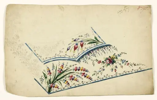 Composition en bouquets de fleurs et guirlandes de feuilles, projets de broderies de gilet, XVIIIème siècle