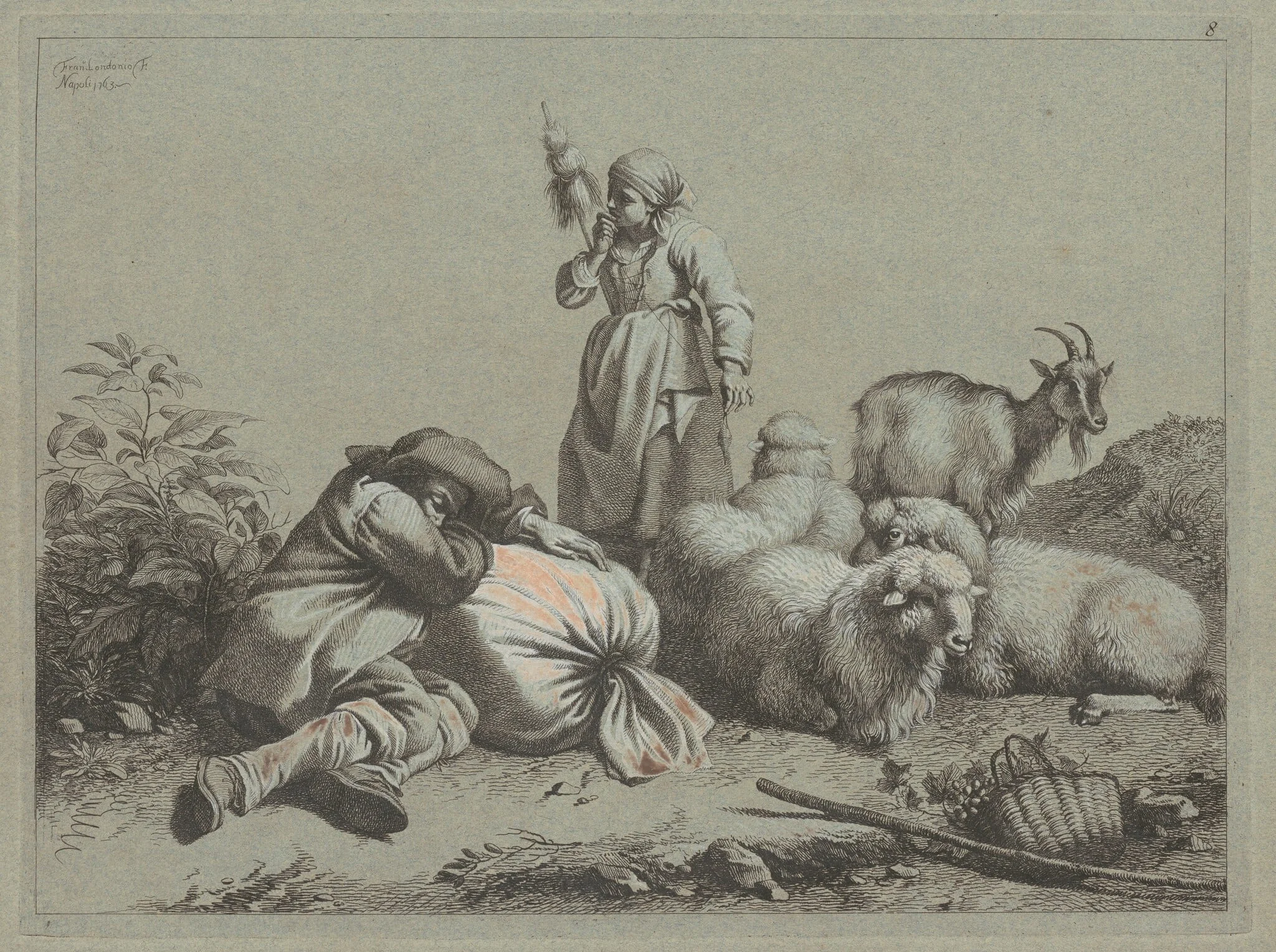 Sleeping Peasant and Standing Spinner, by Francesco Londonio, ink, 1763
