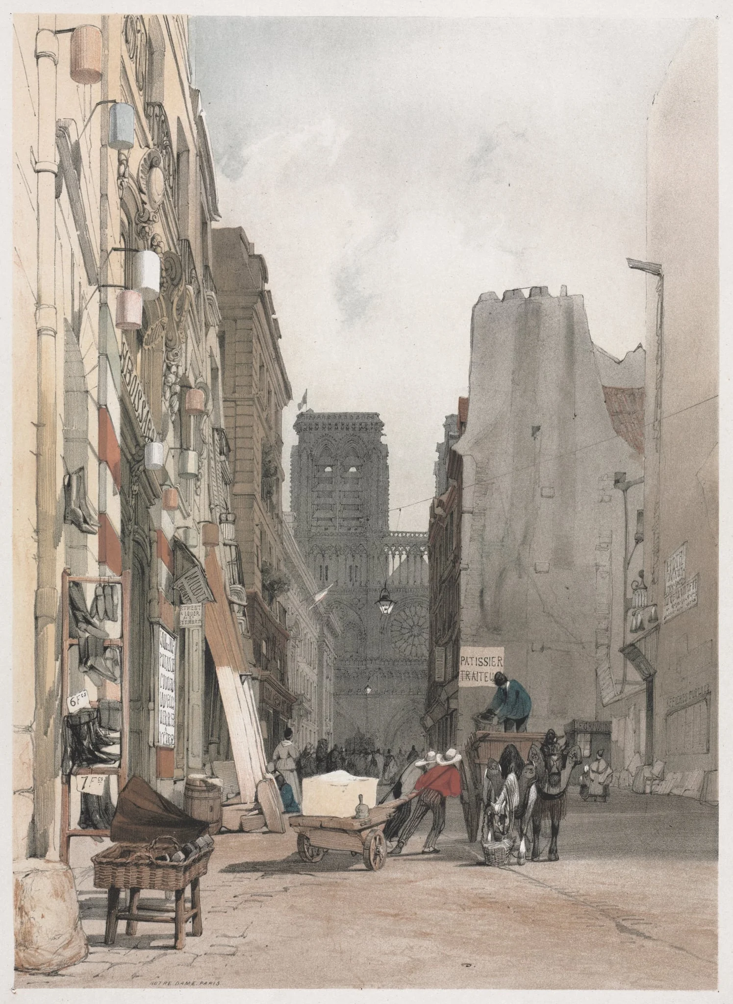 Picturesque Architecture in Paris, Ghent, Antwerp, Rouen:  Nôtre Dame, Paris, by Thomas Shotter Boys, 1839