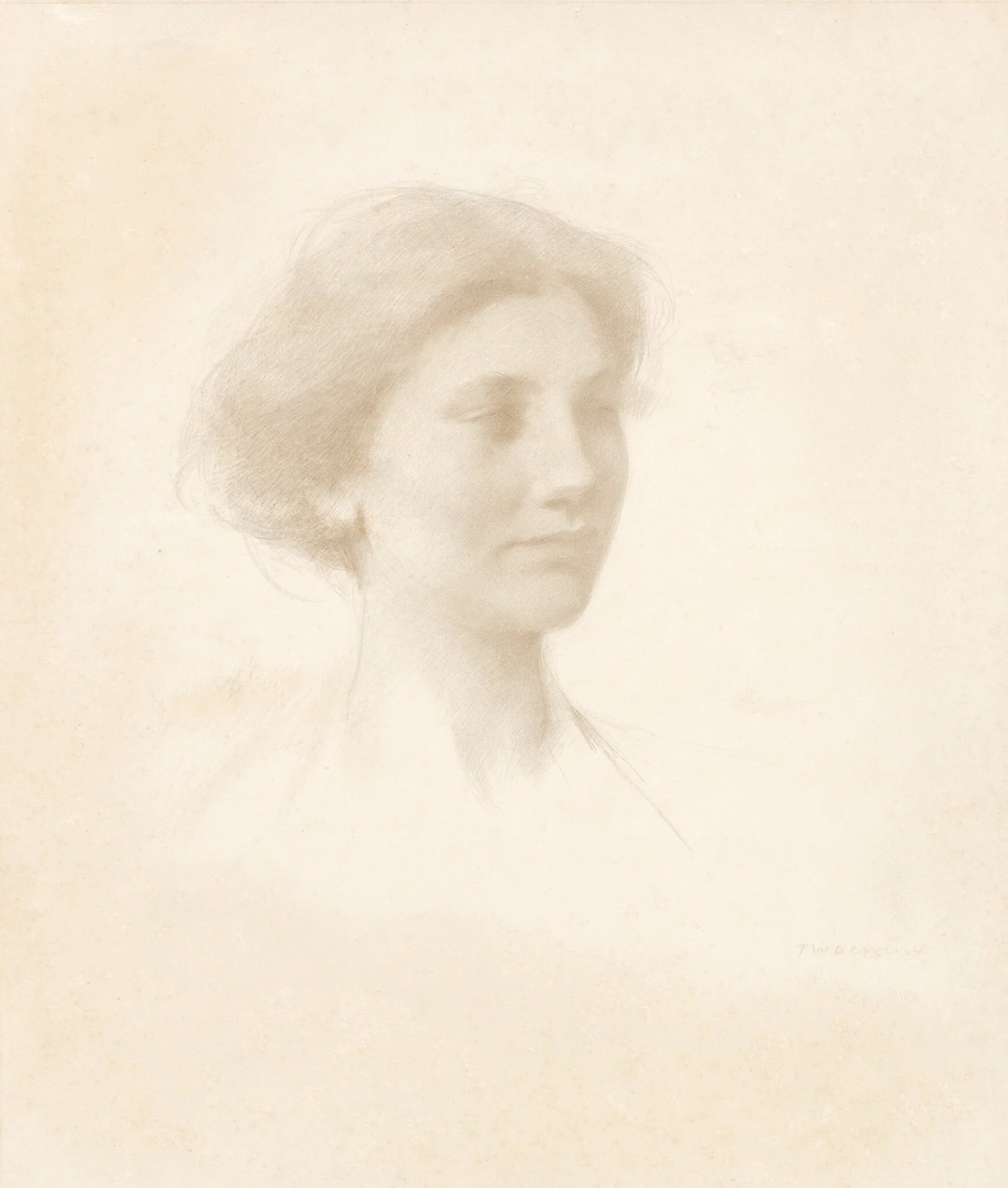 Head of a Girl, by Thomas Wilmer Dewing, silver, 1909