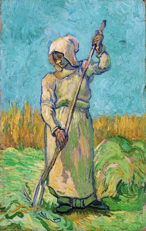 Peasant Woman with a Rake (after Millet), by Vincent van Gogh, oil, 1889