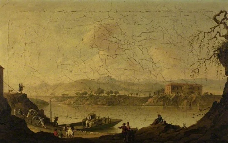 Ferry over the Volturno, near Caiazzo, by Pietro Fabris, oil, 1801