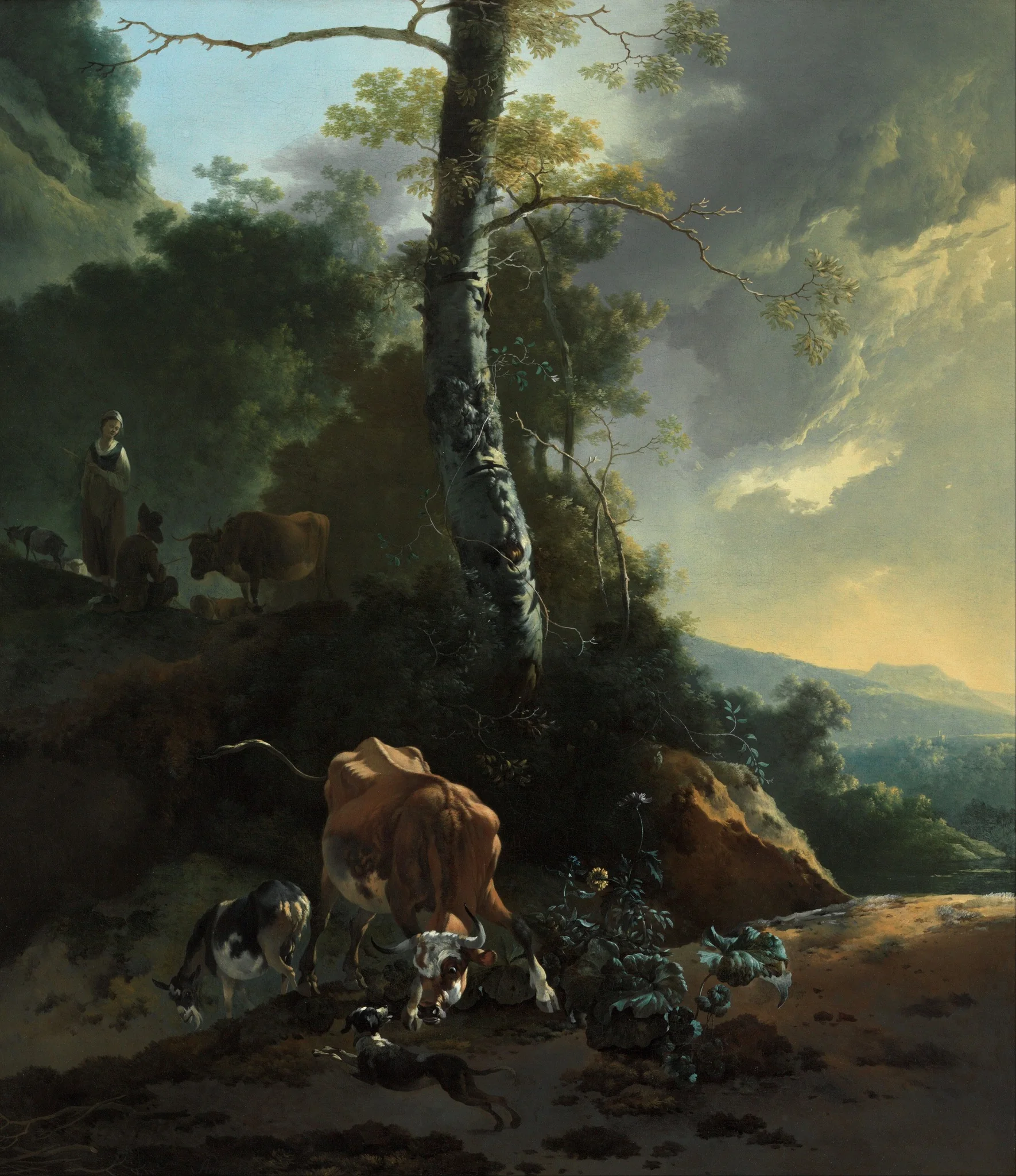 Landscape with enraged ox, by Adam Pynacker, oil, 1650