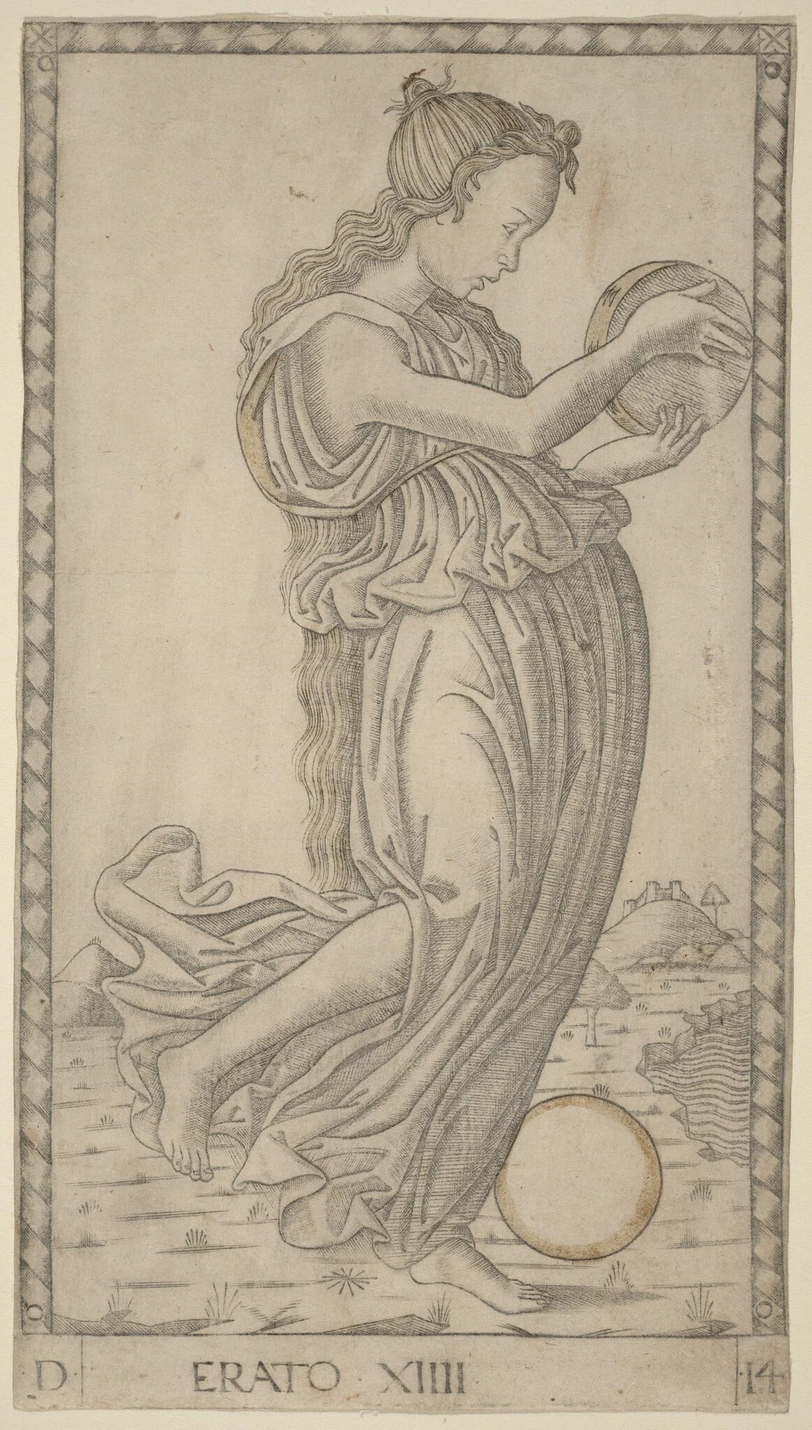 Erato, by Master of the E-Series Tarocchi, ink, 1465