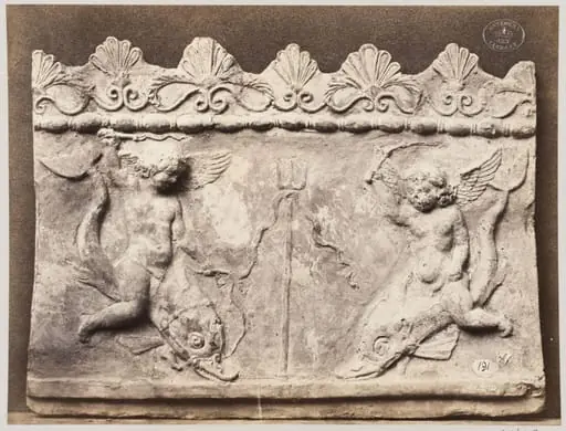 Bas-relief of two figures of Neptune in terra cotta