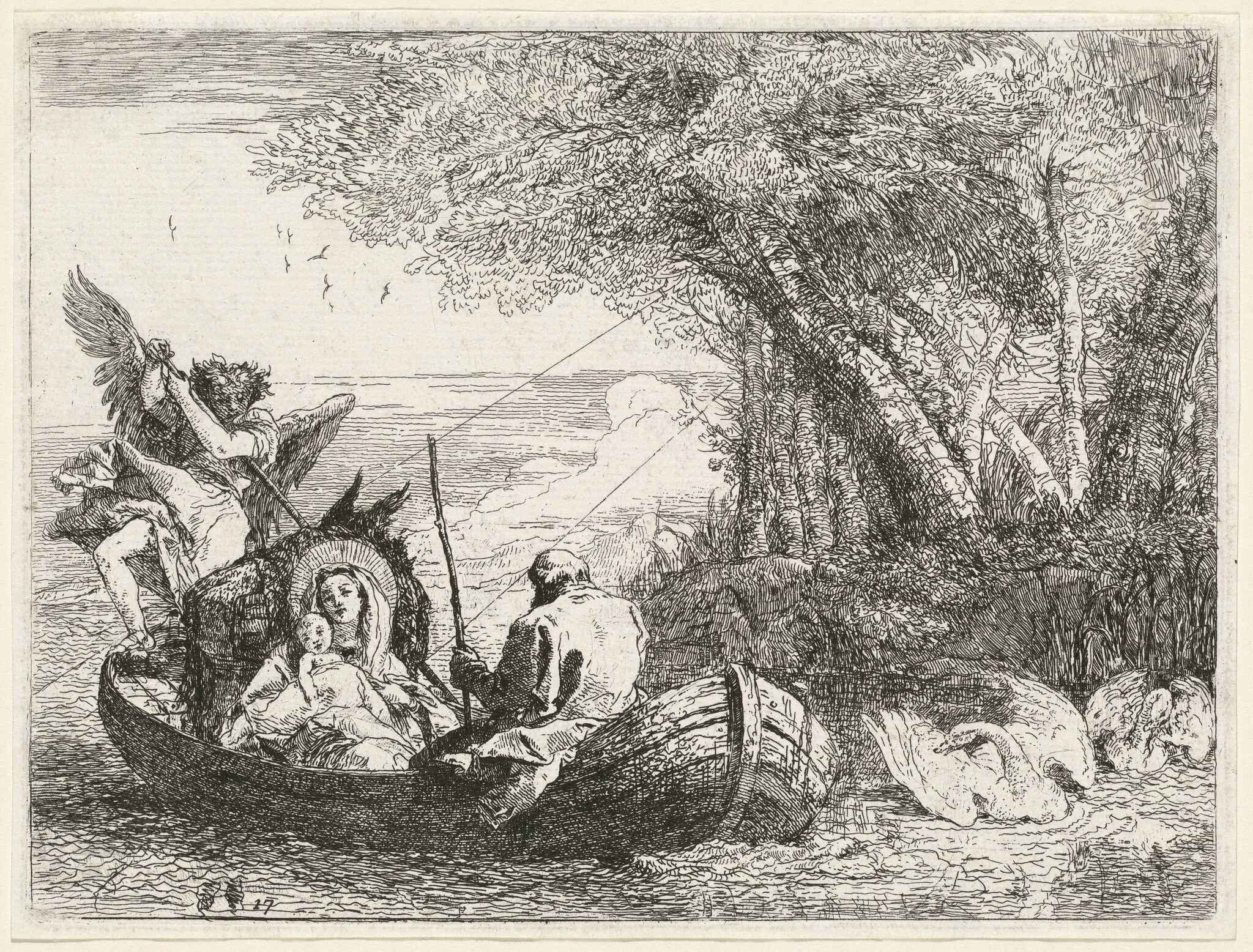 The Holy Family Being Ferried Across the River, by Giovanni Domenico Tiepolo, ink, 1753