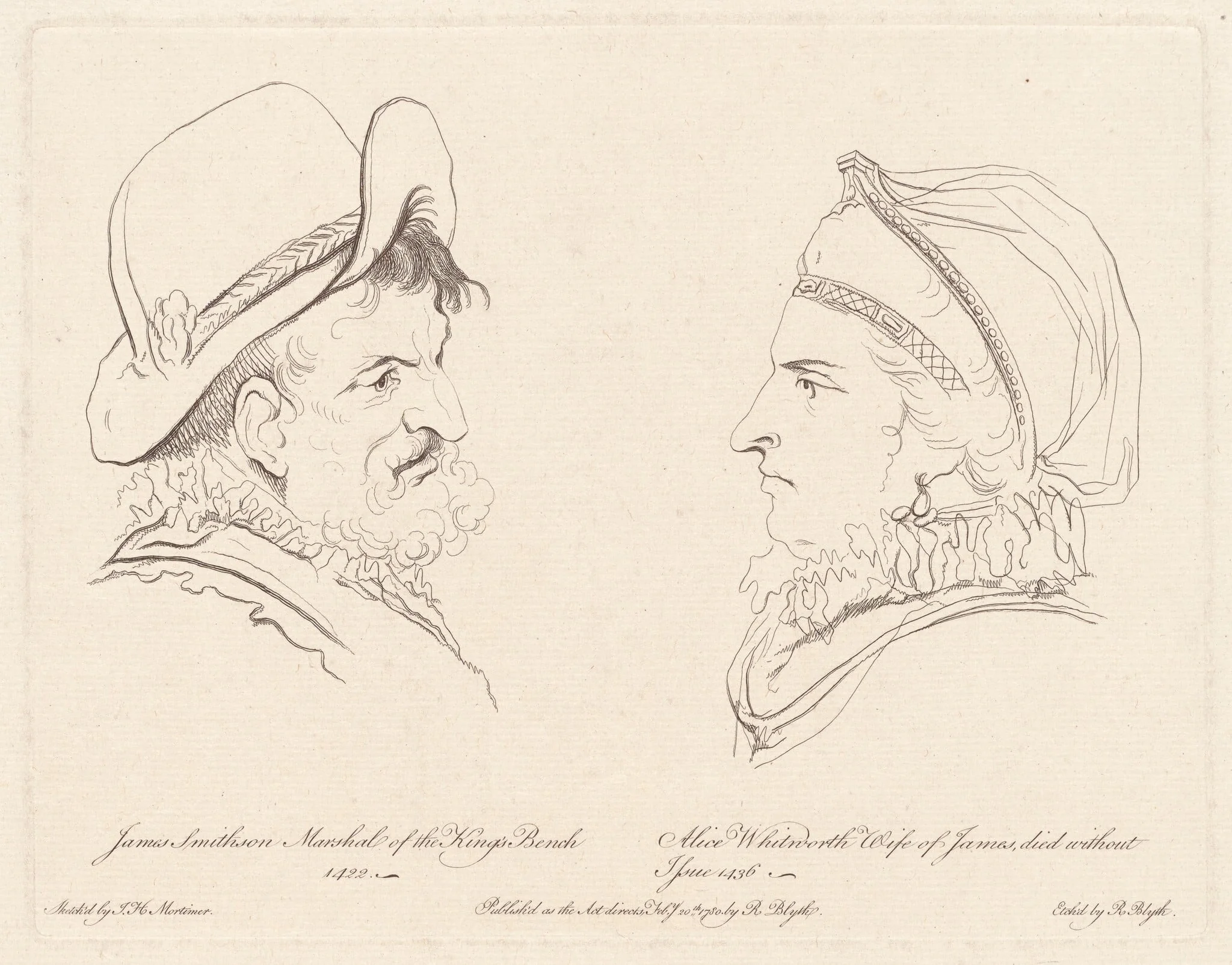James Smithson and Alice Whitworth, by Robert Blyth, ink, 1780