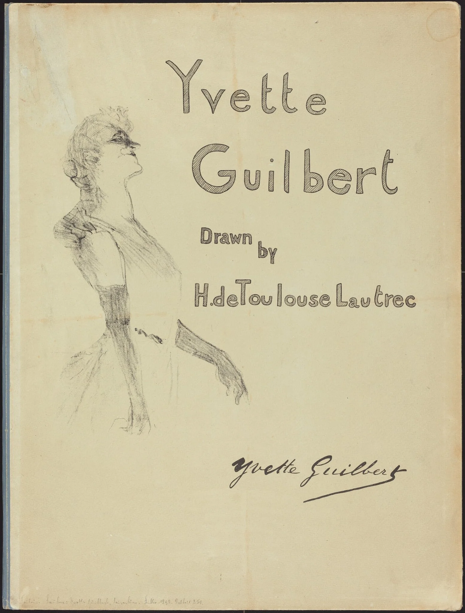 Cover, Yvette Guilbert, by Henri de Toulouse-Lautrec, ink, 1898
