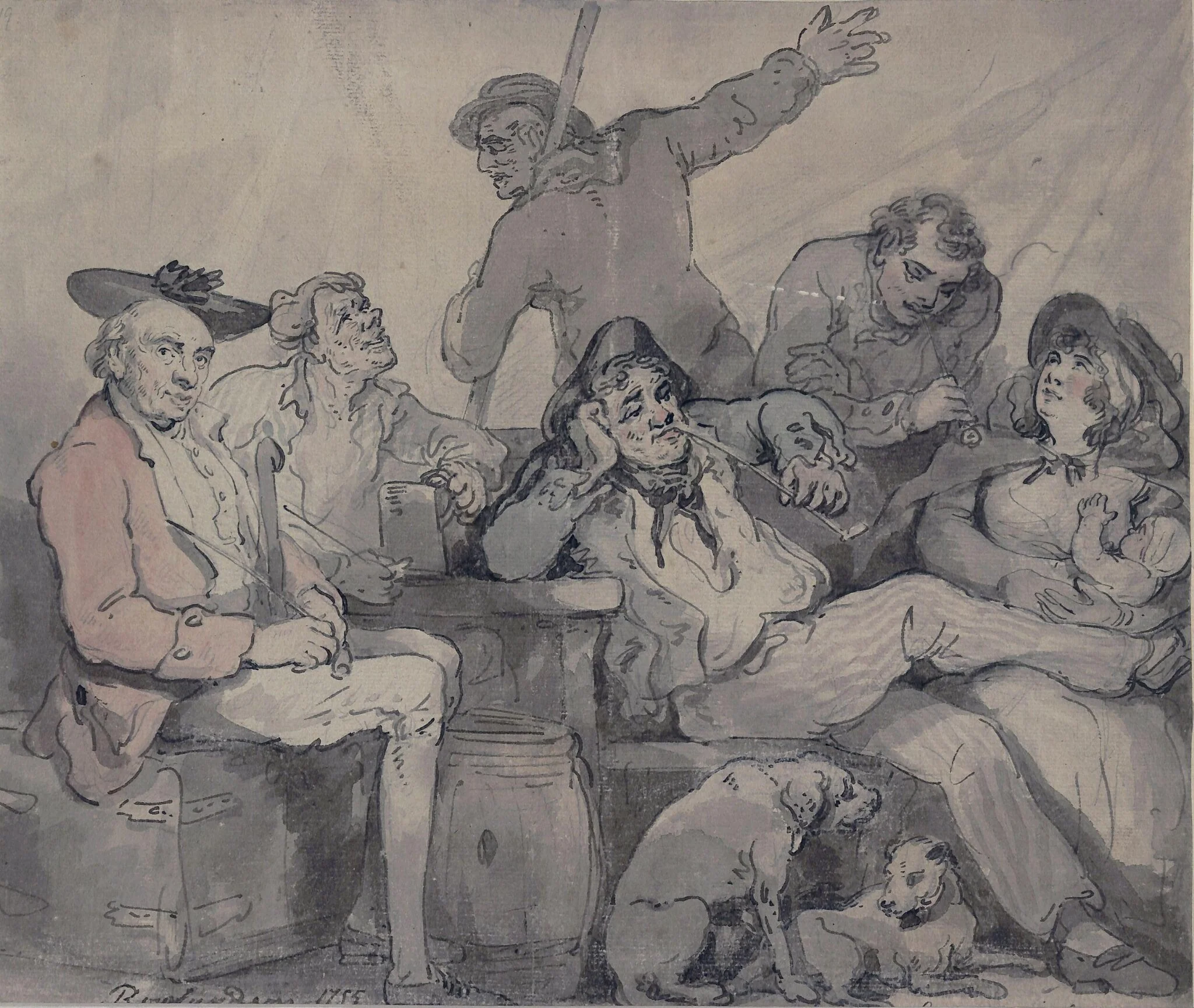 Group sketched on board 'The Europa', by Thomas Rowlandson, watercolor, 1785
